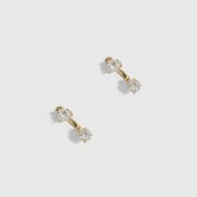 14k gold plated round-cut cubic zirconia barbell stud earrings, shown on a plain background.