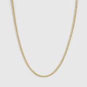14k gold plated popcorn-link chain necklace showing its twisted, textured profile, shown on a plain background.