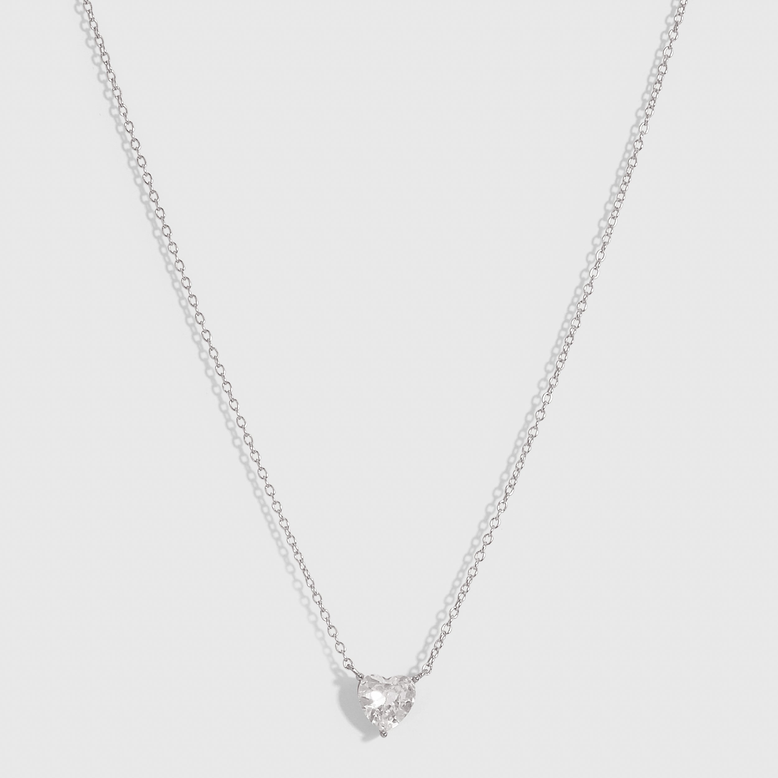 Heart Solitaire Necklace in 925 sterling silver with a heart-cut cubic zirconia pendant