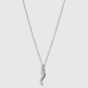 Hollow Italian Horn Pendant Necklace in 925 sterling silver with cubic zirconia accents