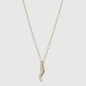 Hollow Italian Horn Pendant Necklace in 14k gold-plated sterling silver with cubic zirconia accents