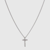 Silver cross pendant necklace with a plain 20mm cross on a flat curb chain, shown on a plain background.