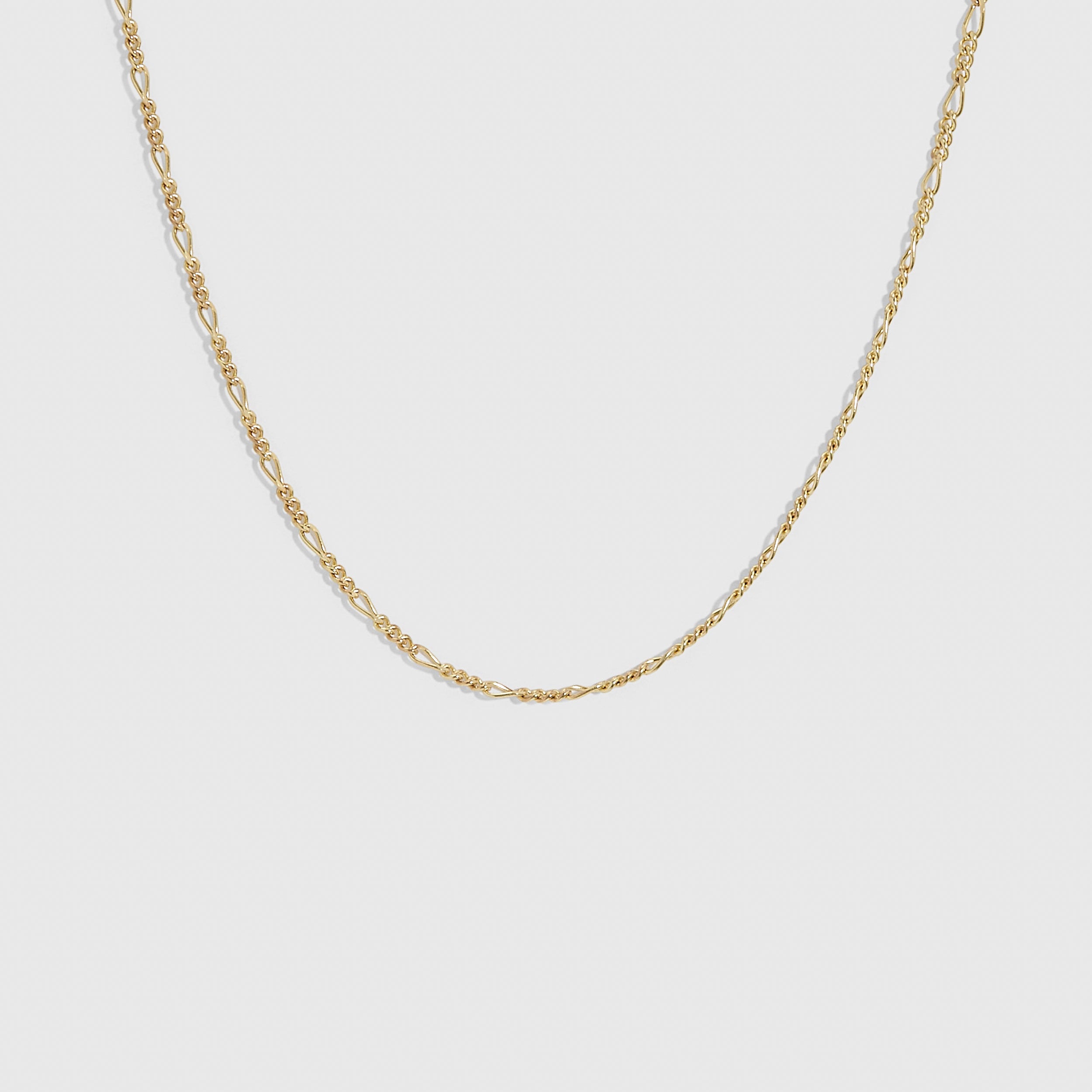 14k gold plated Figaro link chain choker necklace, shown on a plain background.
