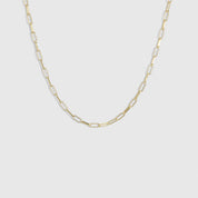 14k gold plated paper clip link chain necklace, shown on a plain background.