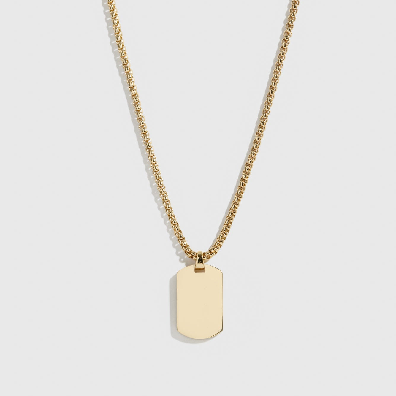 14k gold plated men's dog tag pendant necklace, shown on a plain background.