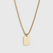 14k gold plated men's dog tag pendant necklace, shown on a plain background.