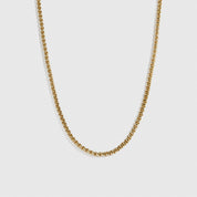 14k gold plated men's round box chain necklace, shown on a plain background.