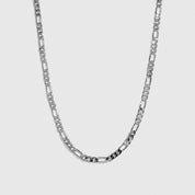 Silver plated men's Figaro chain necklace, shown on a plain background.