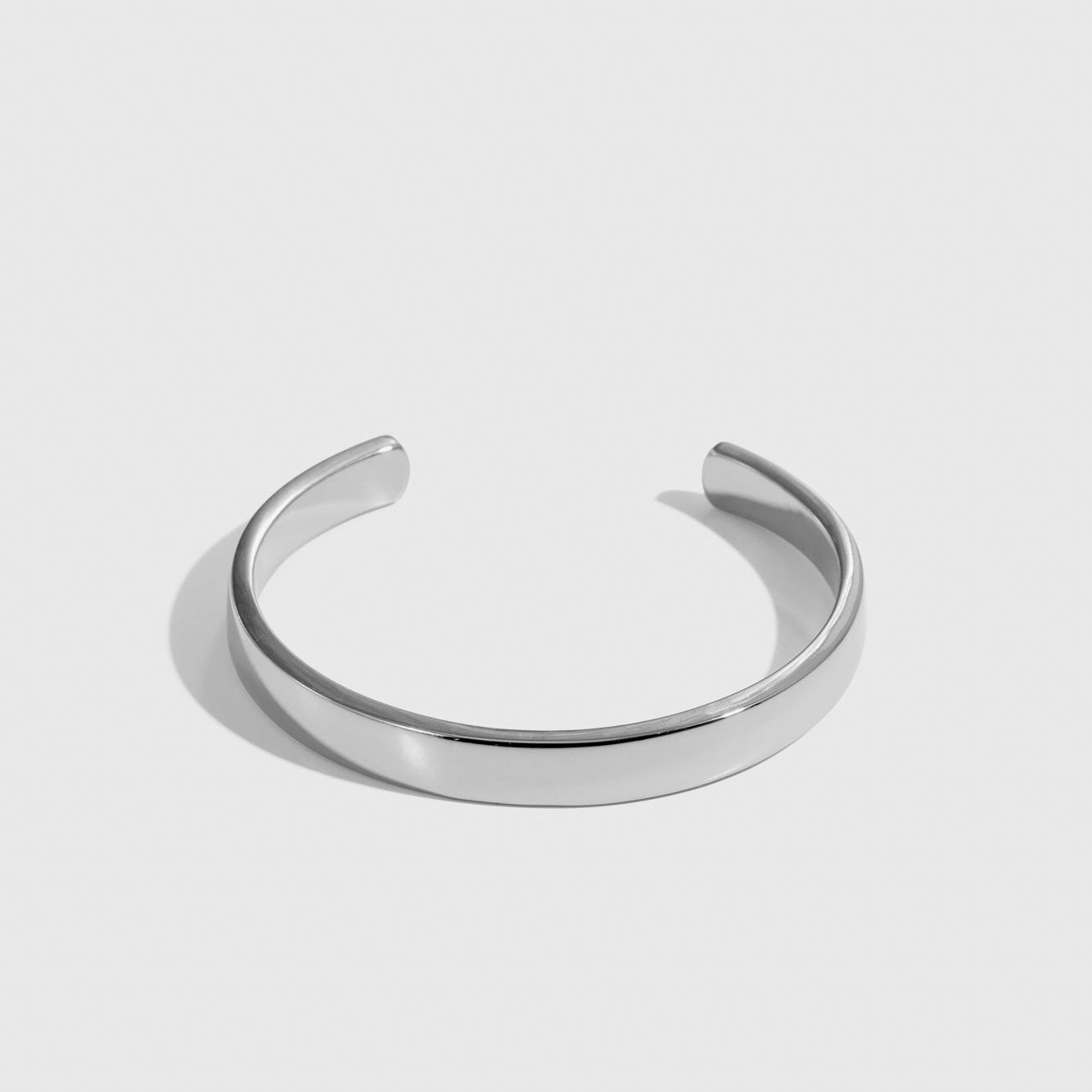 Silver plated men's cuff bracelet, shown on a plain background.