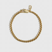 14k gold plated men's round box chain bracelet, shown on a plain background.