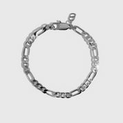 Silver plated men's Figaro chain bracelet, shown on a plain background.