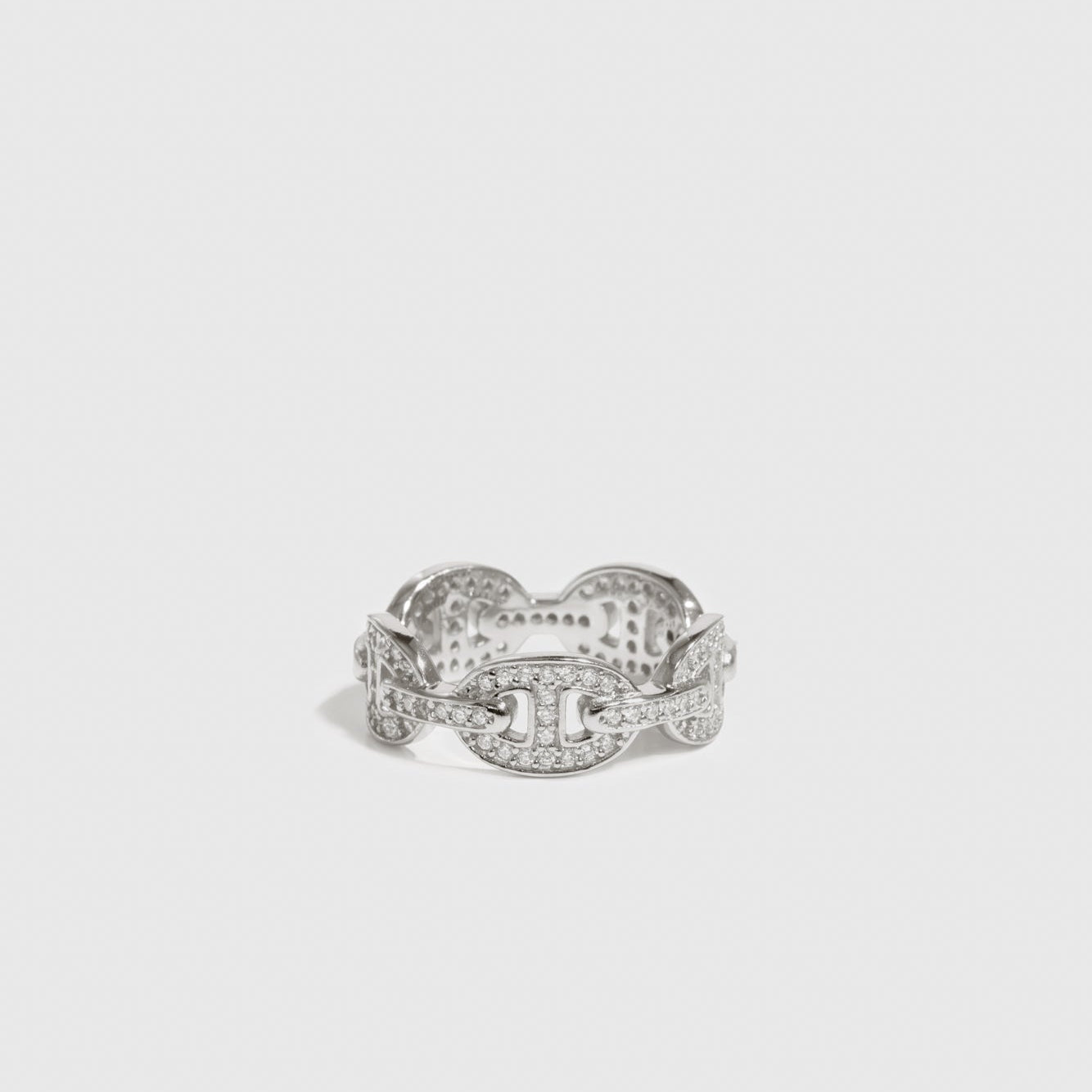 Sterling silver 925 mariner pavé ring with cubic zirconia, shown on a plain background.