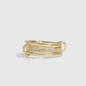 14k gold plated quintuplet dainty ring with cubic zirconia, shown on a plain background.