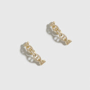 14k gold plated mariner pavé earrings with cubic zirconia, shown on a plain background.
