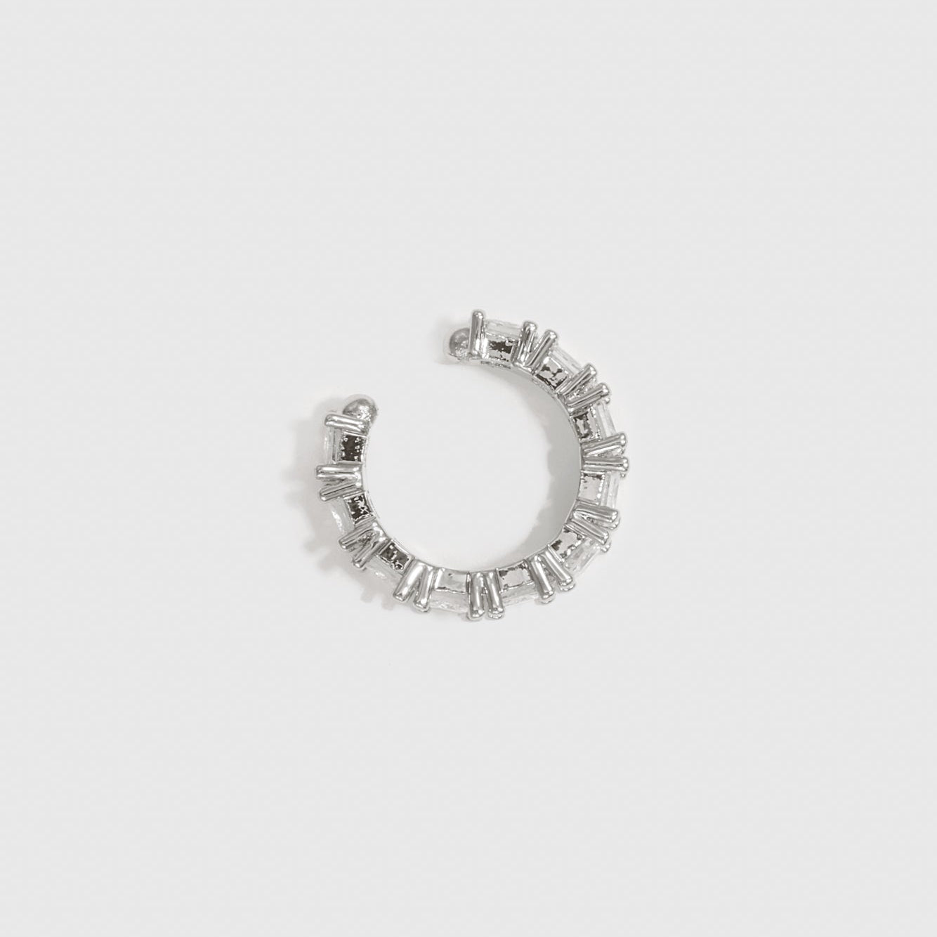 Sterling silver 925 square-cut ear cuff with cubic zirconia, shown on a plain background.