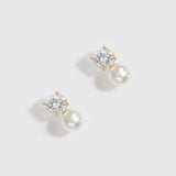 Boutons d'Oreilles Zircon Rond et Perle