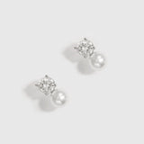 Round-Cut & Pearl Stud Earrings