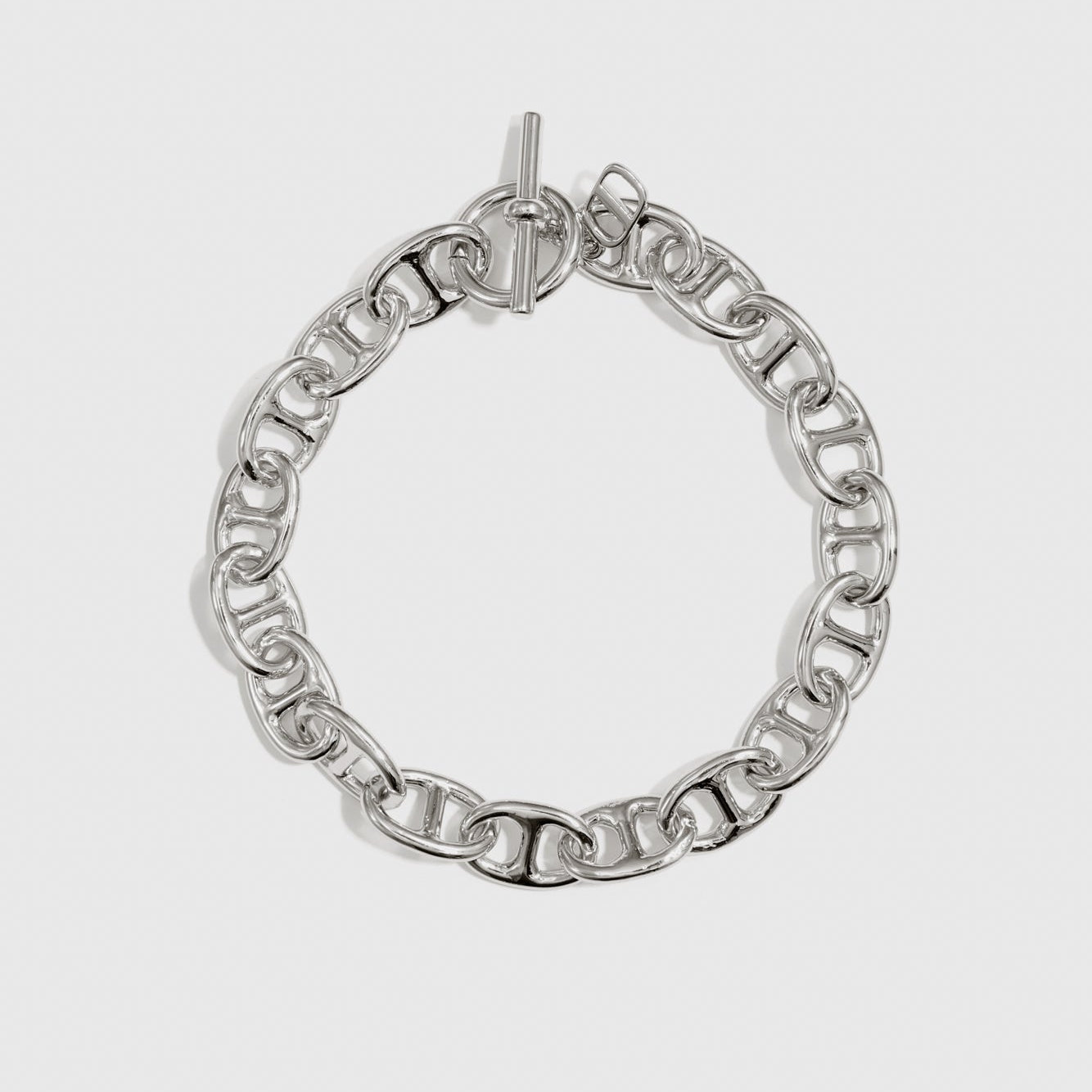 Silver plated maxi mariner bracelet, shown on a plain background.