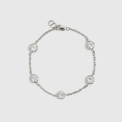 Sterling silver 925 round-cut multi bezel bracelet with cubic zirconia, shown on a plain background.