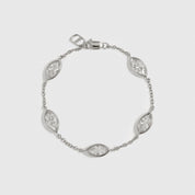 Sterling silver 925 marquise-cut multi bezel bracelet with cubic zirconia, shown on a plain background.