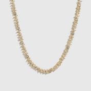 14k gold plated multi-cut tennis necklace with cubic zirconia, shown on a plain background.