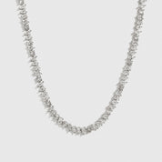 Silver plated multi-cut tennis necklace with cubic zirconia, shown on a plain background.