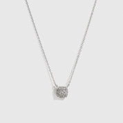 Sterling silver 925 square pavé pendant necklace with cubic zirconia, shown on a plain background.