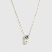 14k gold plated sterling silver 925 round-cut and glass pearl pendant necklace, shown on a plain background.