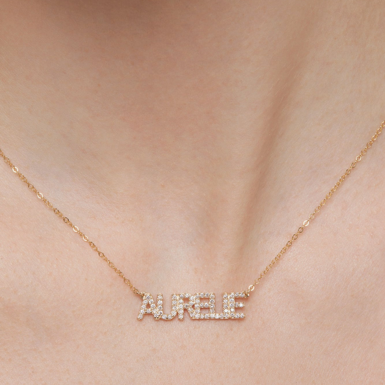 Personalized Pavé Block Font Nameplate Necklace