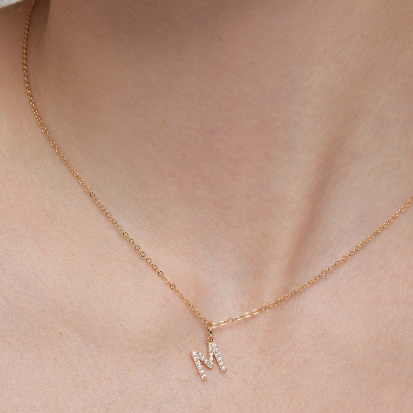 Block Font Pavé Letter Pendant Necklace