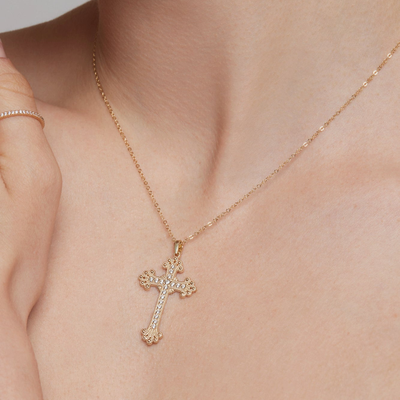 Goth Cross Pavé Pendant Necklace