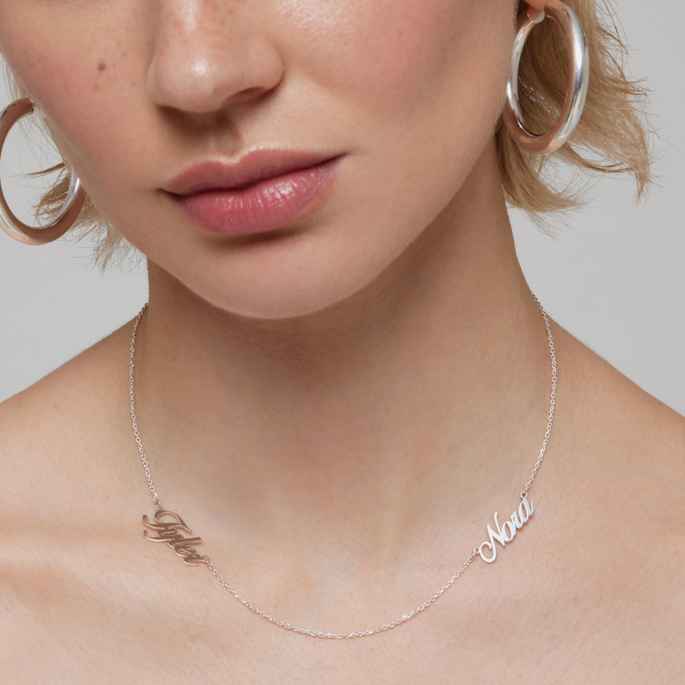 Personalized Cursive Font Two Nameplates Necklace