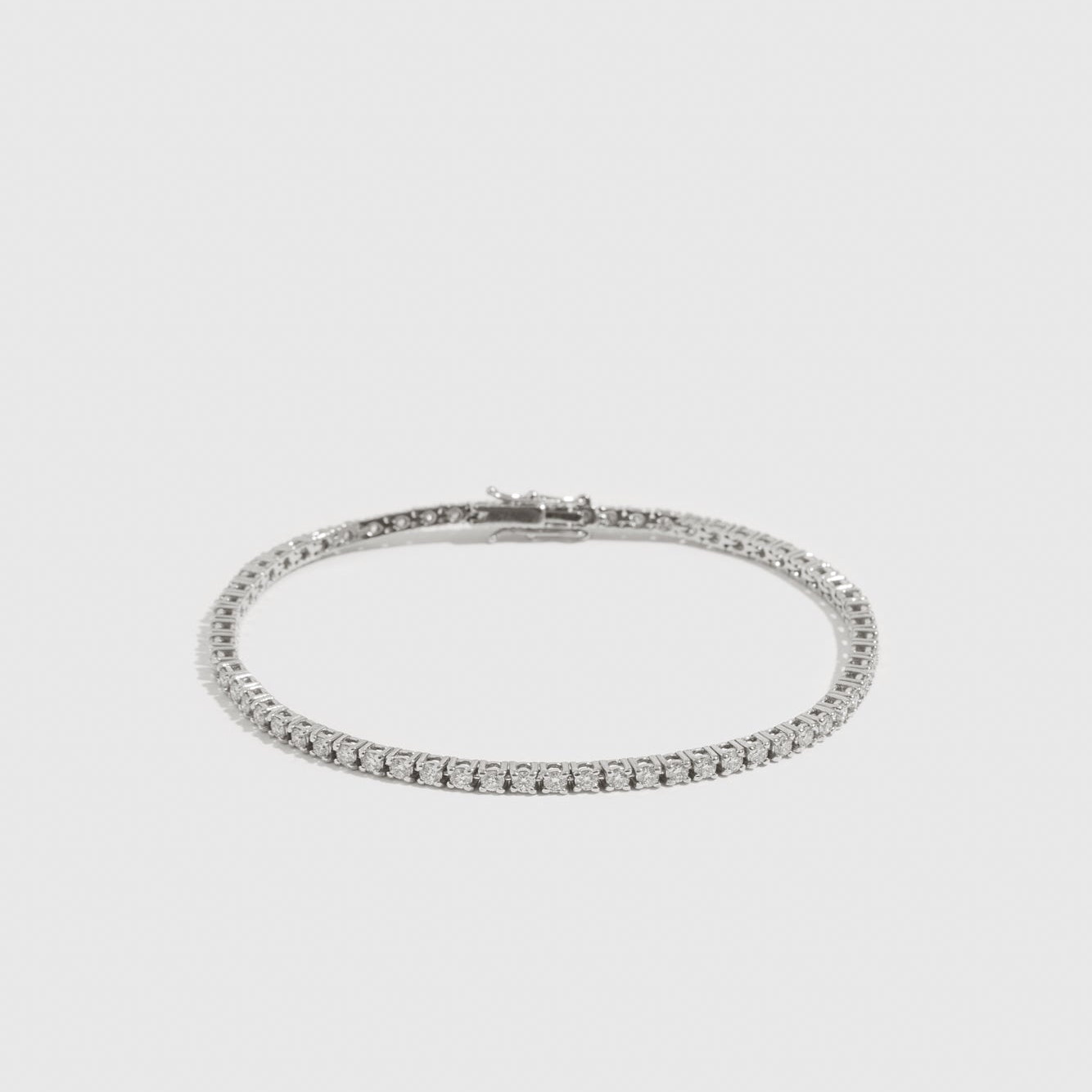 14k solid white gold lab-grown diamond tennis bracelet, shown on a plain background.