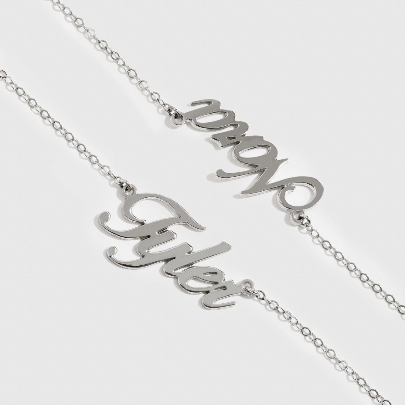 Personalized Cursive Font Two Nameplates Necklace