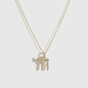14k solid gold Chai pavé pendant necklace with cubic zirconia or lab-grown diamonds, shown on a plain background.