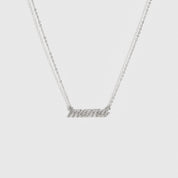 Sterling silver 925 Mama pavé necklace with cubic zirconia, shown on a plain background.