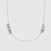 Sterling silver 925 personalized block font two nameplates necklace, shown on a plain background.