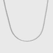 14k solid white gold rhodium plated lab-grown diamond tennis necklace, shown on a plain background.
