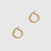 14k solid gold mini tube hoops, shown on a plain background.