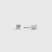 14k solid white gold rhodium plated solitaire lab-grown diamond studs, shown on a plain background.