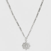 Sterling silver 925 Sundaze evil eye necklace with cubic zirconia, shown on a plain background.