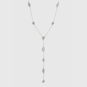 Sterling silver 925 multi-cut lariat necklace with multi-cut cubic zirconia, shown on a plain background.