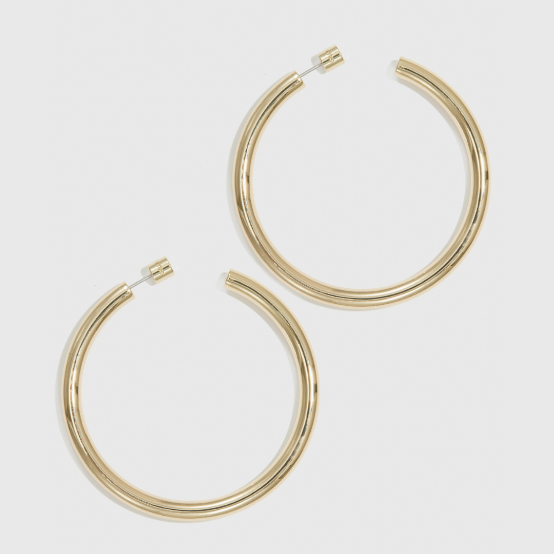 14k gold plated large hollow hoop earrings, shown on a plain background.