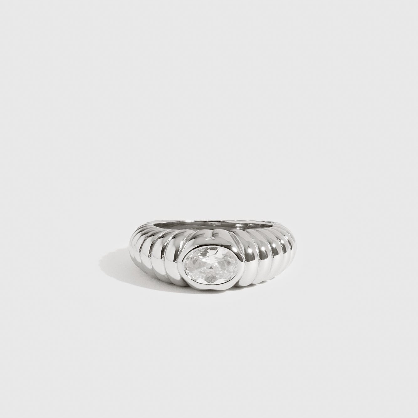 Sterling silver 925 solitaire cloud ring with a cubic zirconia, shown on a plain background.