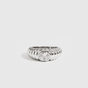 Sterling silver 925 solitaire cloud ring with a cubic zirconia, shown on a plain background.
