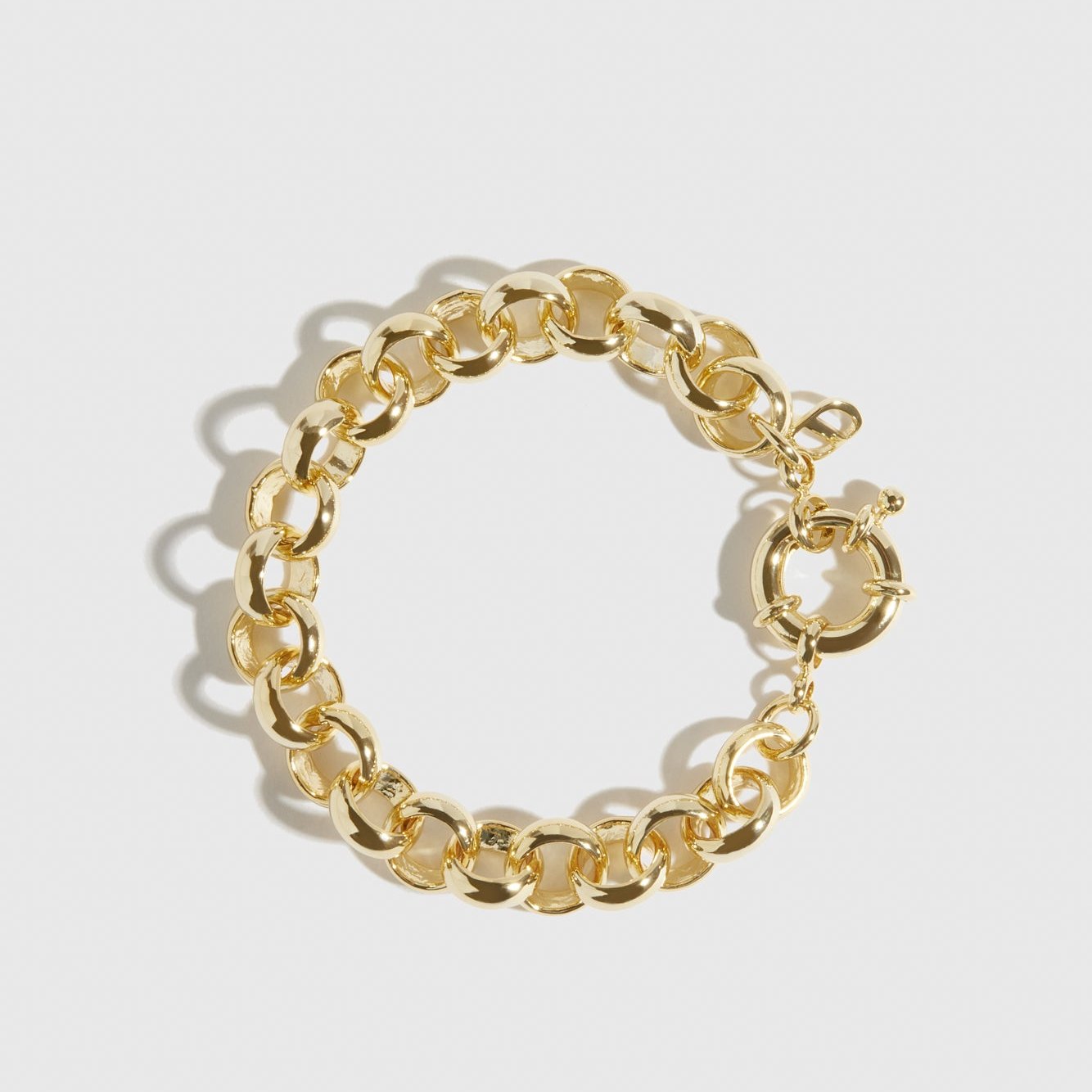 14k gold plated maximalist rolo bracelet, shown on a plain background.