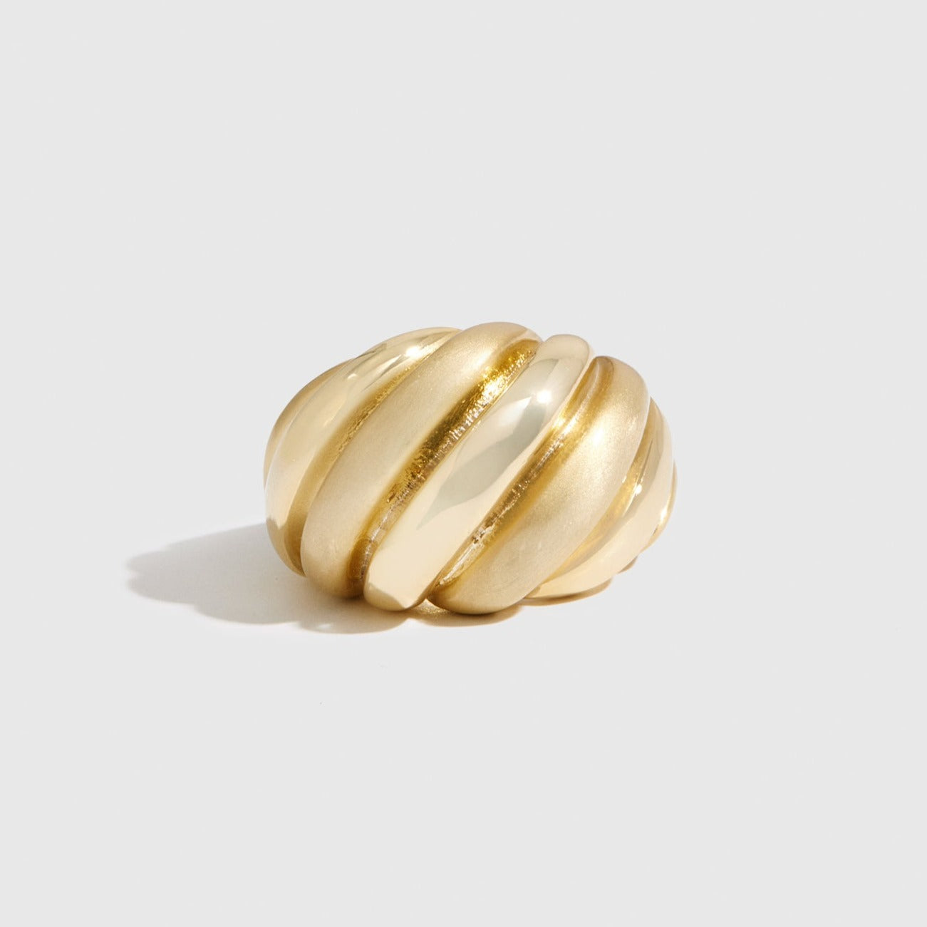 14k gold plated matte and shiny dome ring, shown on a plain background.