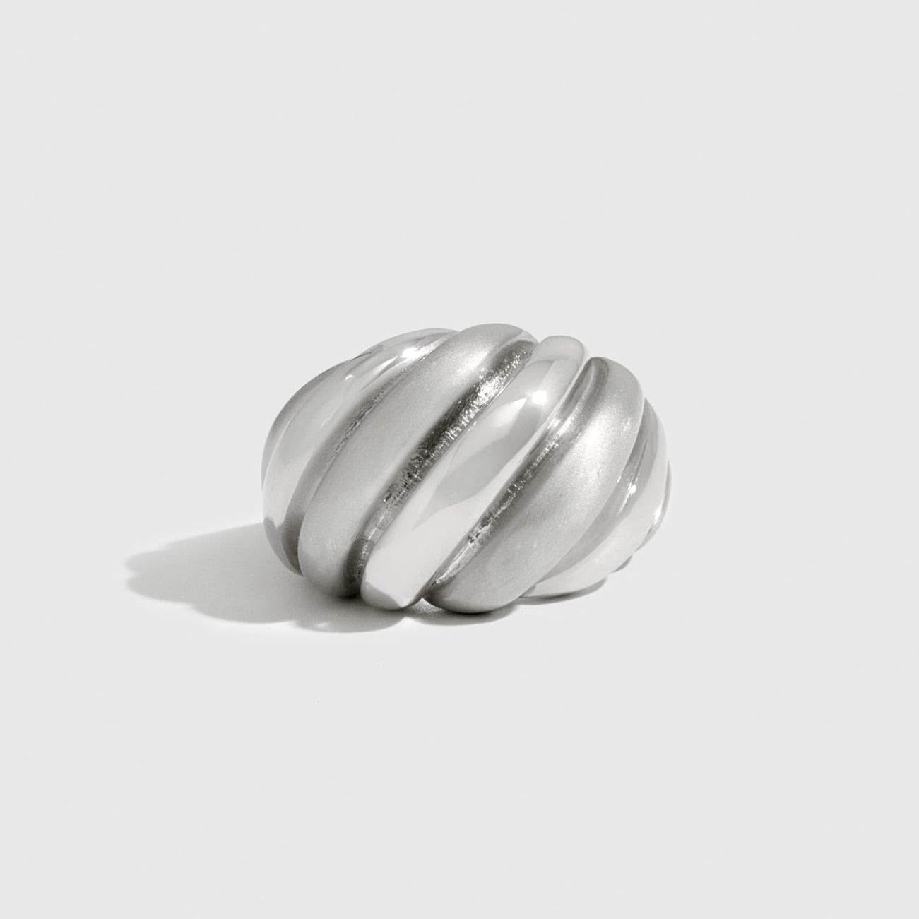 Silver plated matte and shiny dome ring, shown on a plain background.