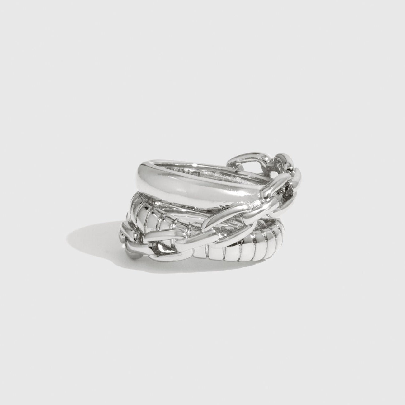 Silver plated triplet ring, shown on a plain background.