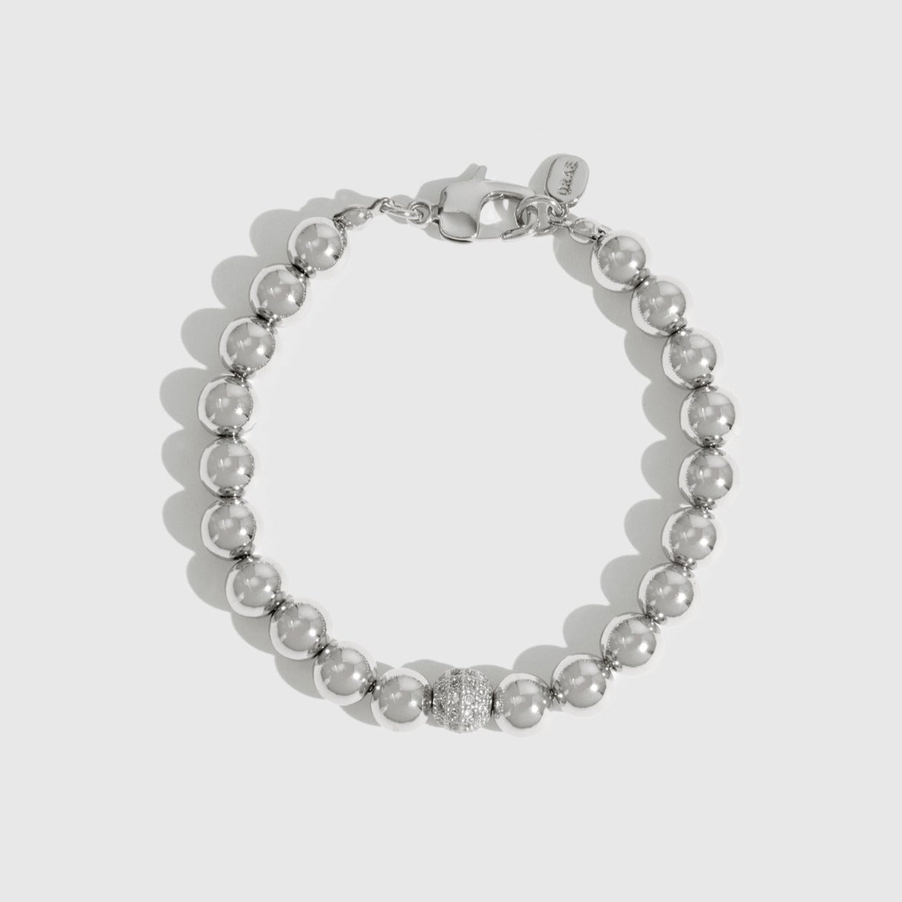 Silver plated refined bracelet with cubic zirconia, shown on a plain background.